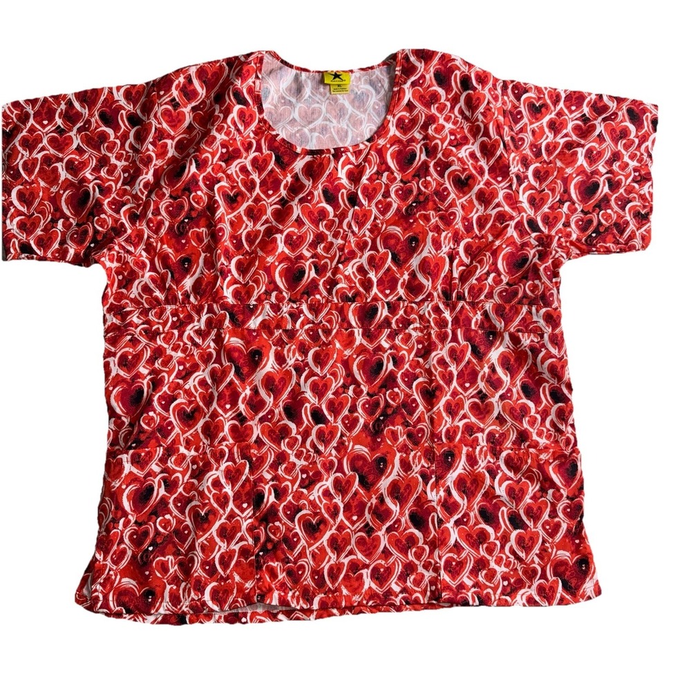 Black Star Women's Scrub Top Size XL Hearts Design Valentines Love Medical New